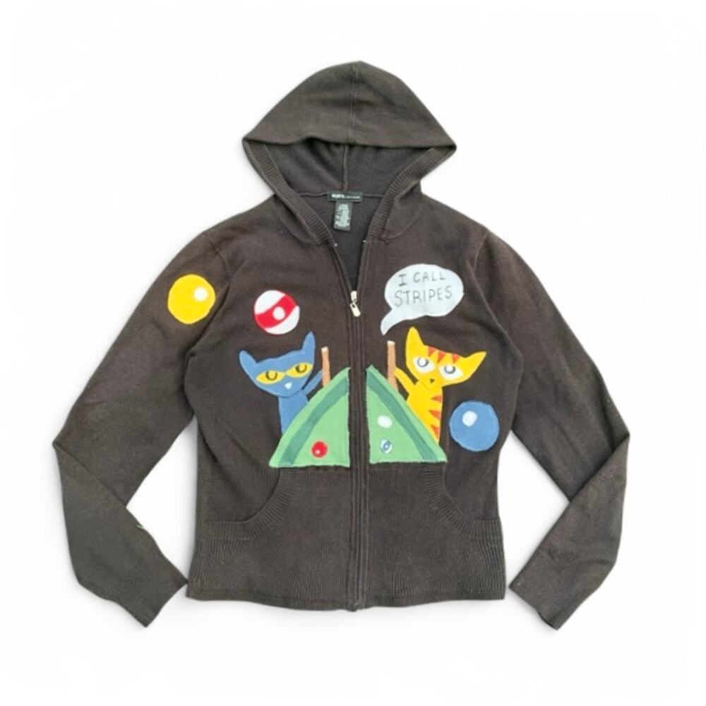 Custom Upcycled Pete the Cat “I Call Stripes” Y2K Zip Hoodie
